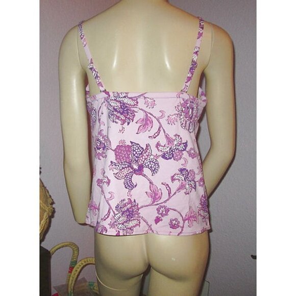 Lands End Tankini Swimsuit Top Size 14 Underwire V-Neck Pink Purple Floral - Picture 7 of 8
